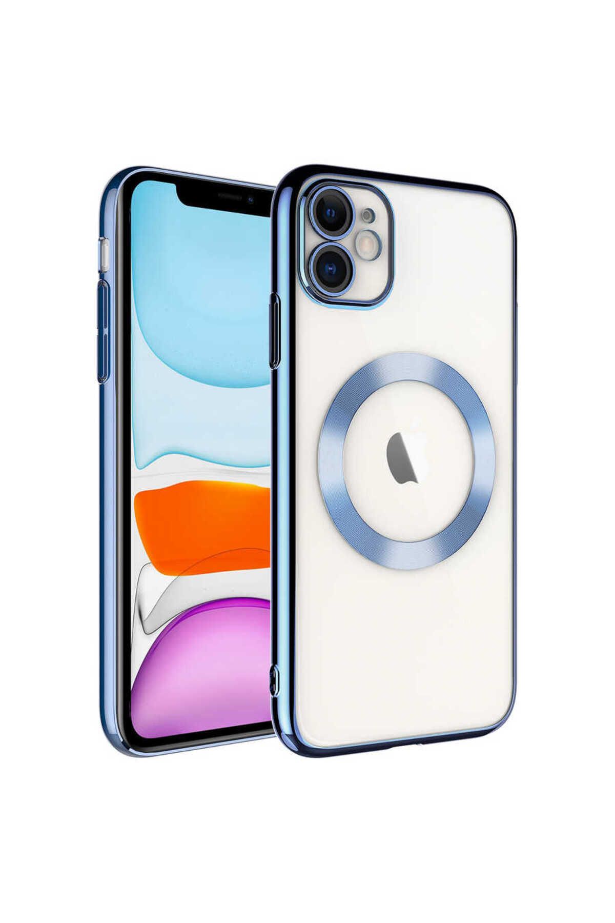 iPhone 11 Uyumlu Wireless Şarj Özellikli Sert PC Zore Riksos Magsafe Kılıf-Sierra Mavi