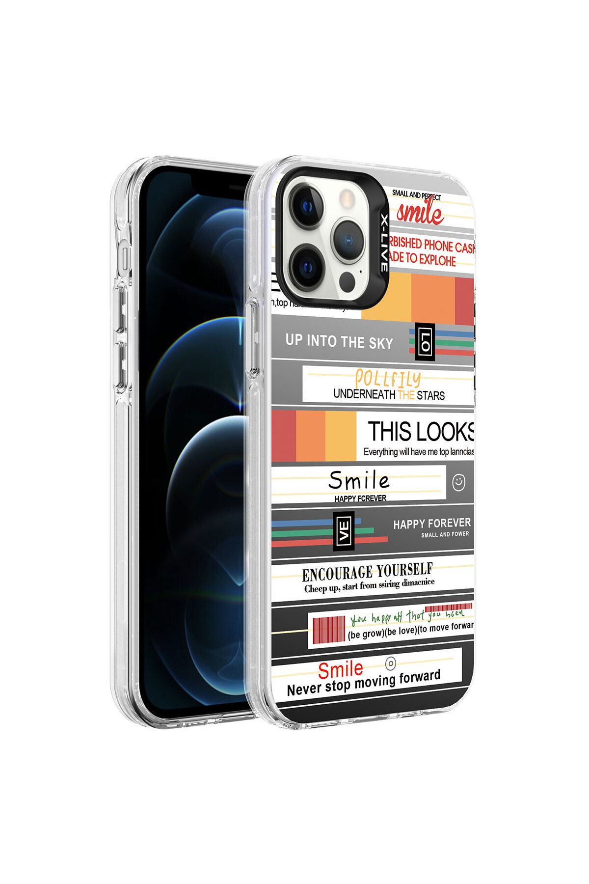 iPhone 12 Pro Max Uyumlu Desenli Silver Sert Kılıf-Mottolar