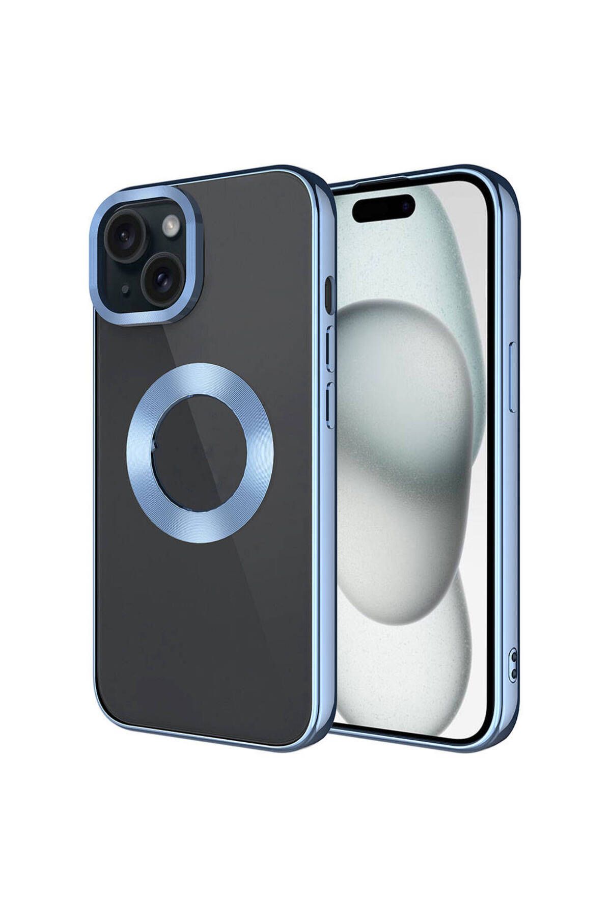 iPhone 15 Plus Uyumlu Tek Kamera Çerçeveli Logo Gösteren Zore Omega Kılıf-Sierra Mavi