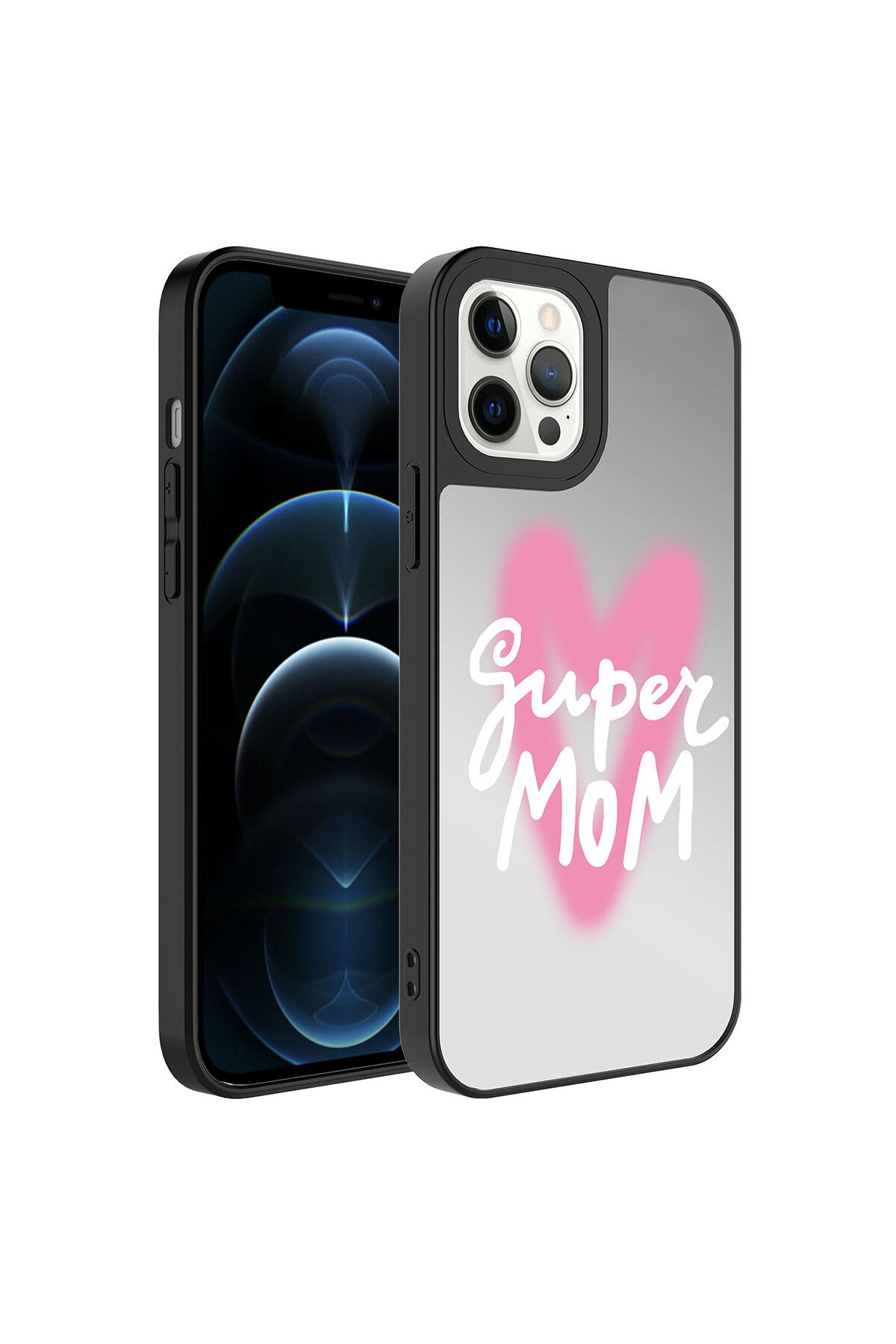 iPhone 12 Pro Max Uyumlu Aynalı Desenli Kamera Korumalı Parlak Mirror Kılıf-Süper Anne