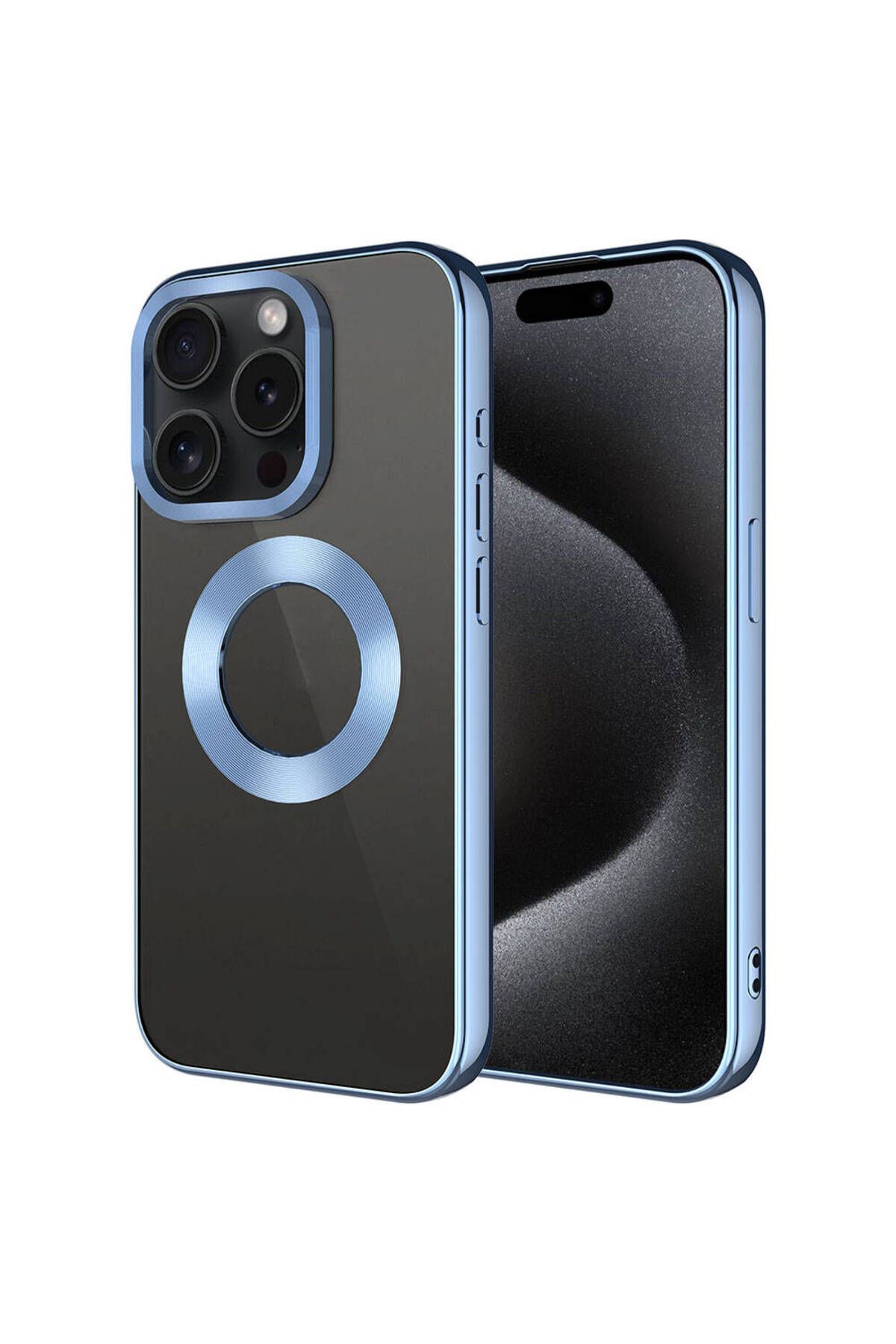 iPhone 15 Pro Uyumlu Tek Kamera Çerçeveli Logo Gösteren Zore Omega Kılıf-Sierra Mavi