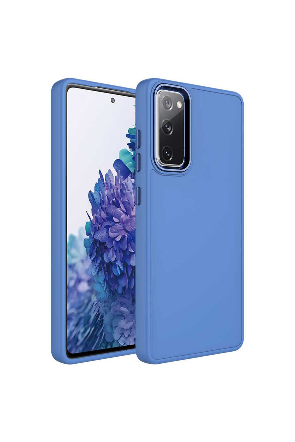 Galaxy S20 FE Uyumlu Metal Çerçeve ve Buton Tasarımlı Silikon Zore Luna Kılıf-Lavendery Gray
