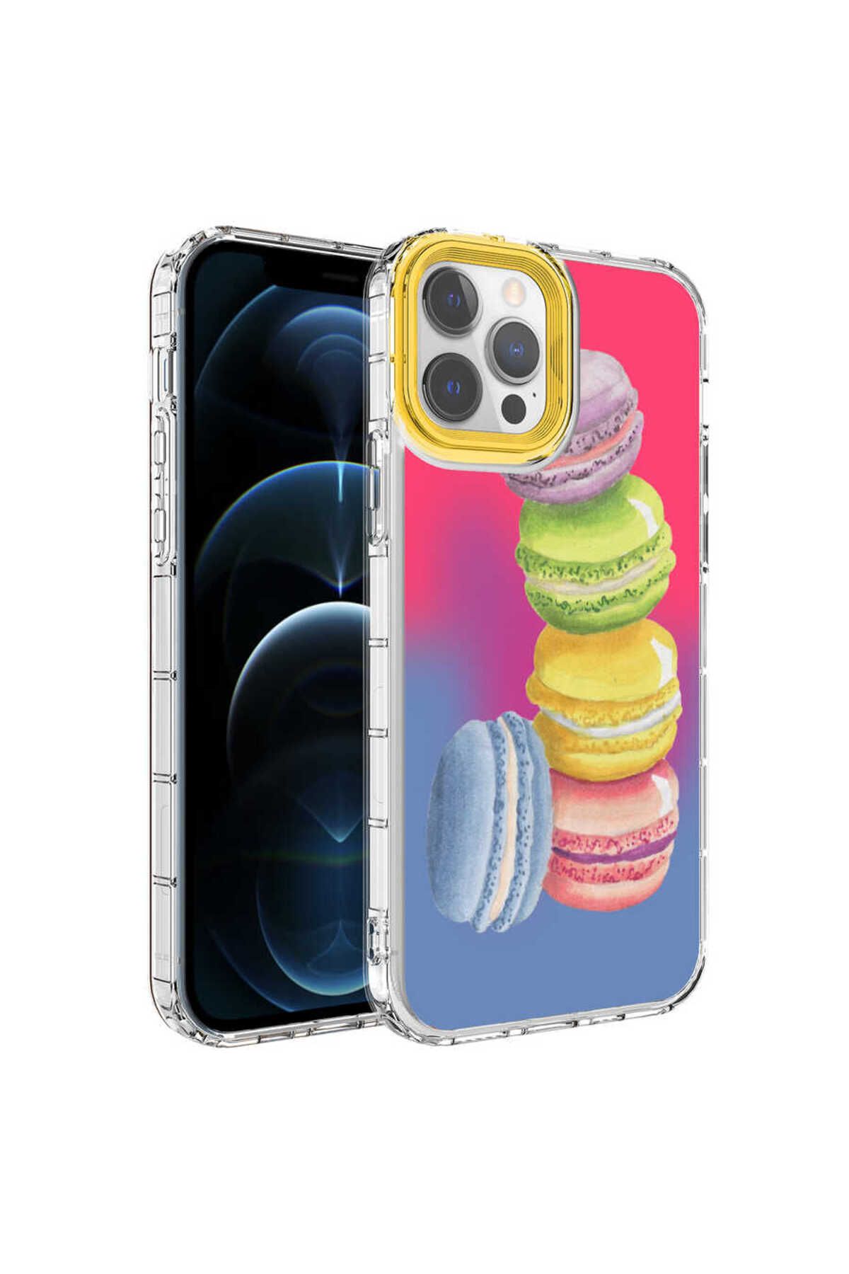 iPhone 12 Pro Max Uyumlu Kamera Korumalı Renkli Desenli Sert Silikon Korn Kılıf-NO12