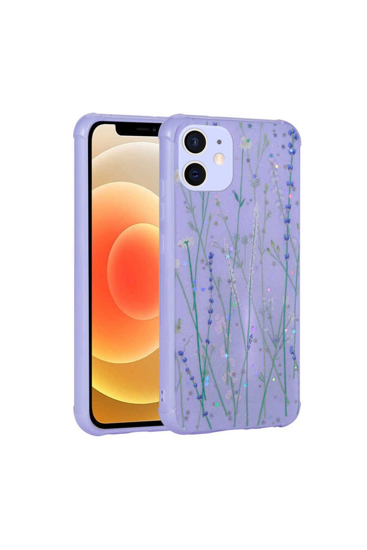 iPhone 11 Uyumlu Simli Desenli Kamera Korumalı Parlak   Popy Kılıf-Dallar