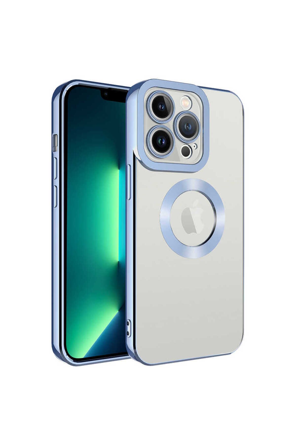 iPhone 11 Pro Max Uyumlu Kamera Korumalı Logo Gösteren  Omega Kılıf-Sierra Mavi