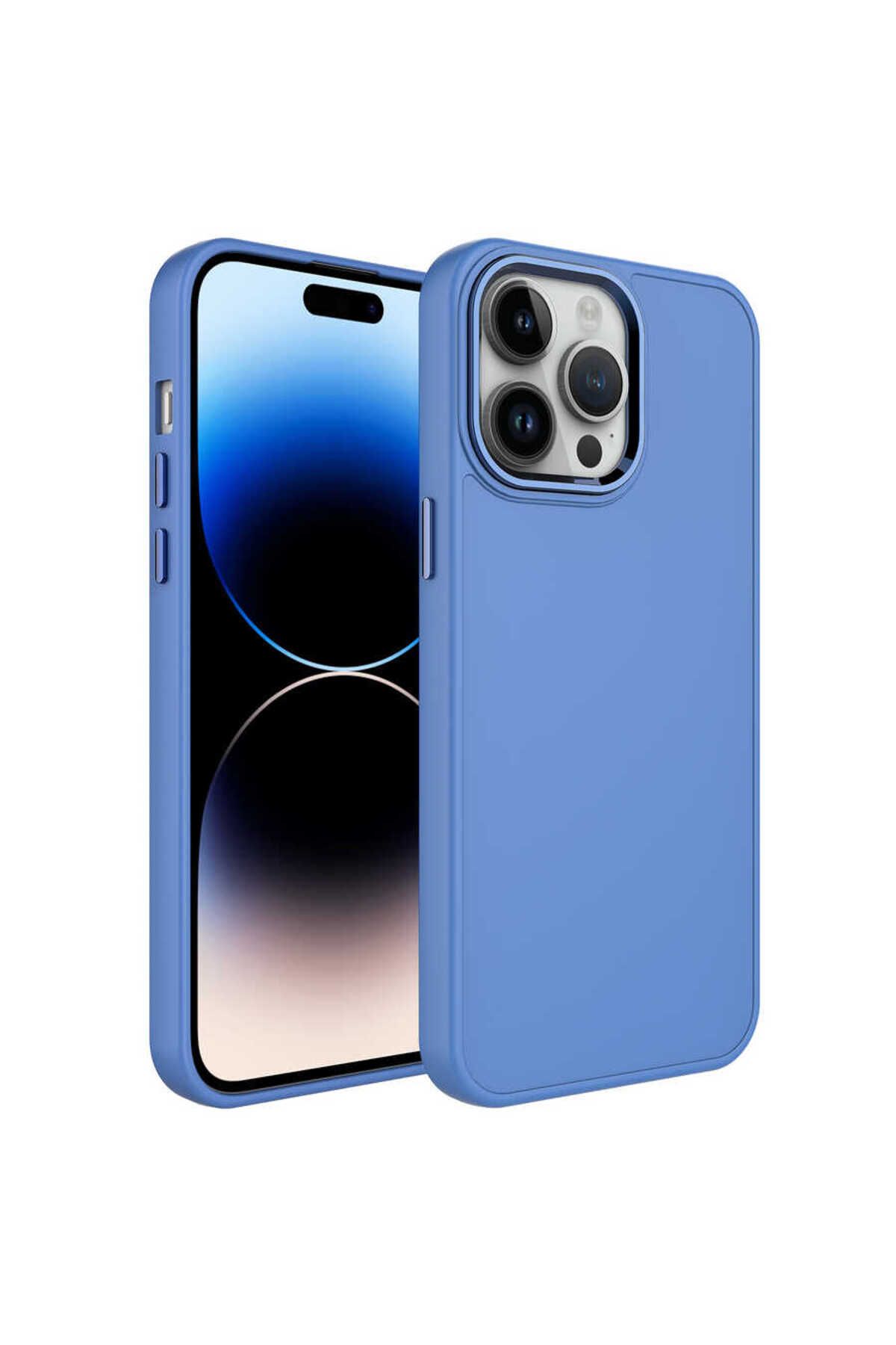 14 Pro Uyumlu Metal Çerçeve ve Buton Tasarımlı Silikon Zore Luna Kılıf-Lavendery Gray