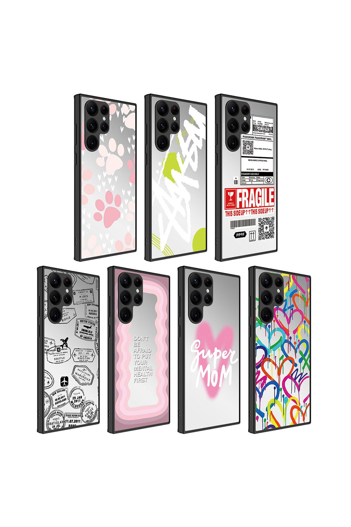 Galaxy S22 Ultra Uyumlu Aynalı Desenli Kamera Korumalı Parlak  Mirror Kılıf-Süper Anne