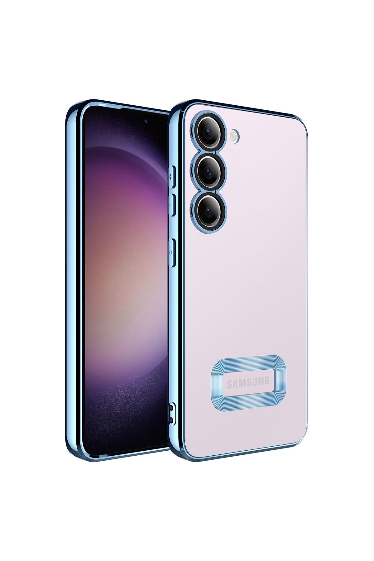 Galaxy S23 Uyumlu Kamera Korumalı Logo Gösteren Omega Kılıf-Sierra Mavi