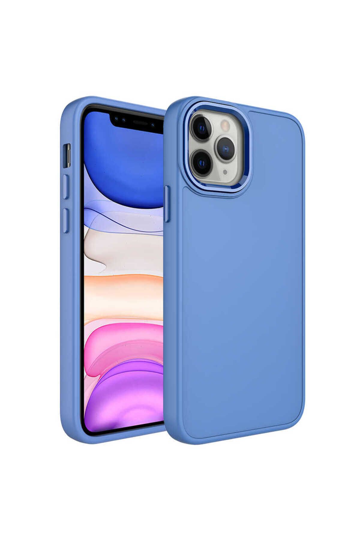 iPhone 12 Pro Max Uyumlu Metal Çerçeve ve Buton Tasarımlı Silikon Luna Kılıf-Lavendery Gr