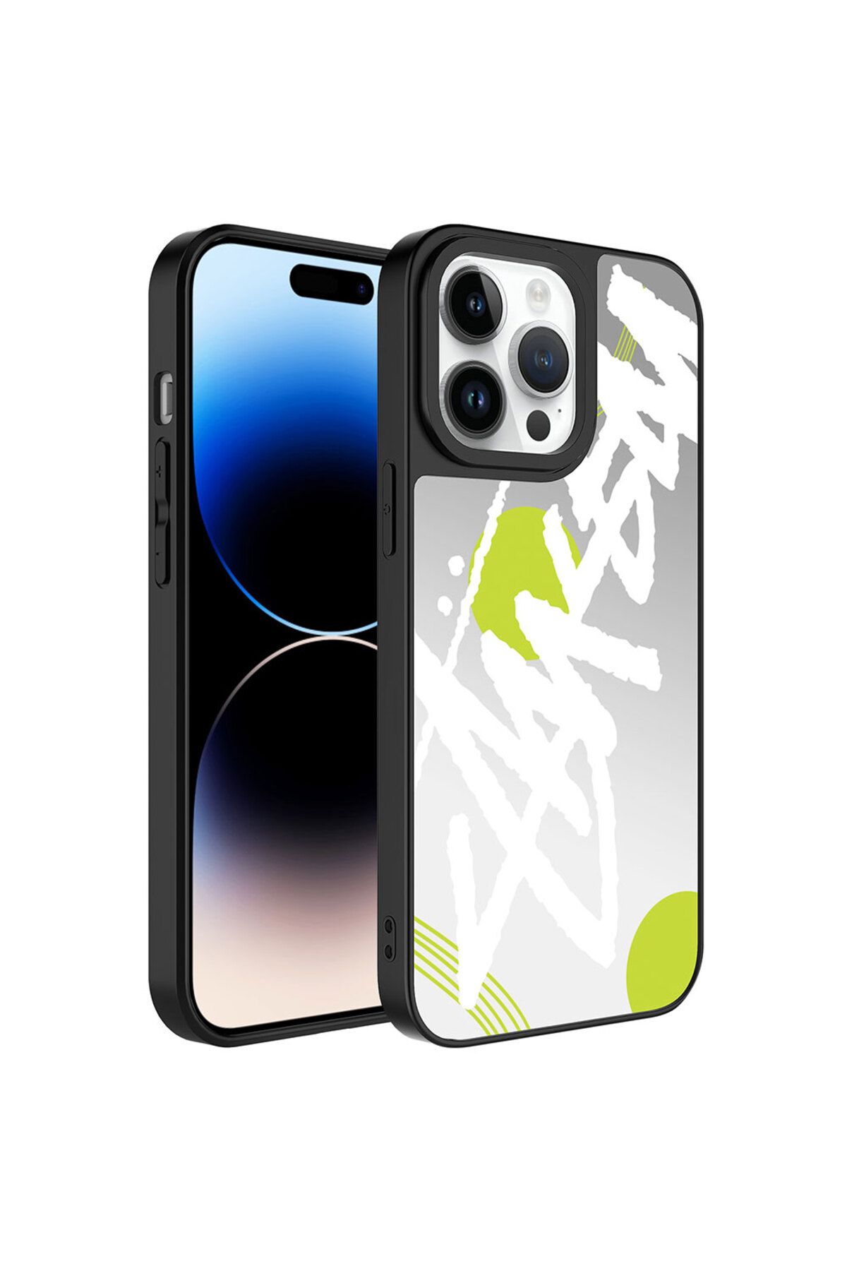 14 Pro Uyumlu Aynalı Desenli Kamera Korumalı Parlak Zore Mirror Kılıf-Yazı