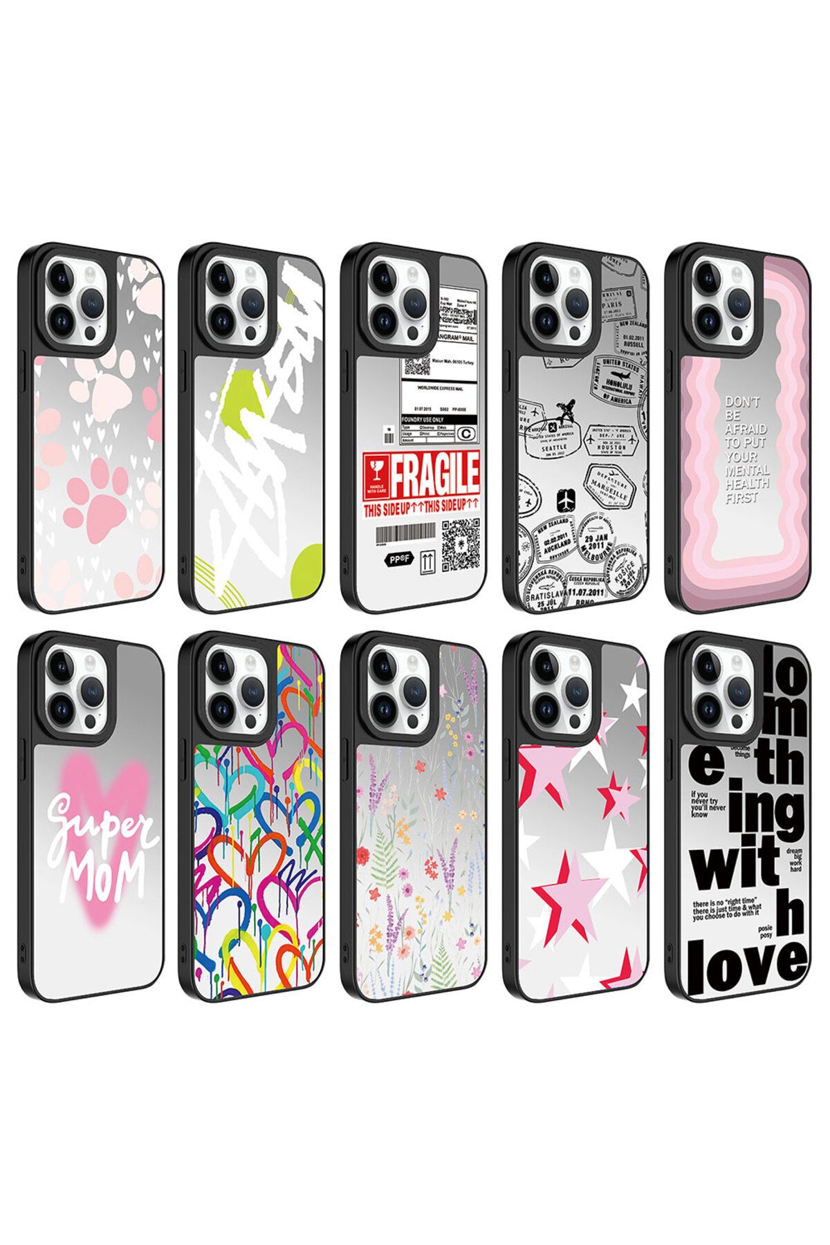 14 Pro Uyumlu Aynalı Desenli Kamera Korumalı Parlak Zore Mirror Kılıf-Yazı