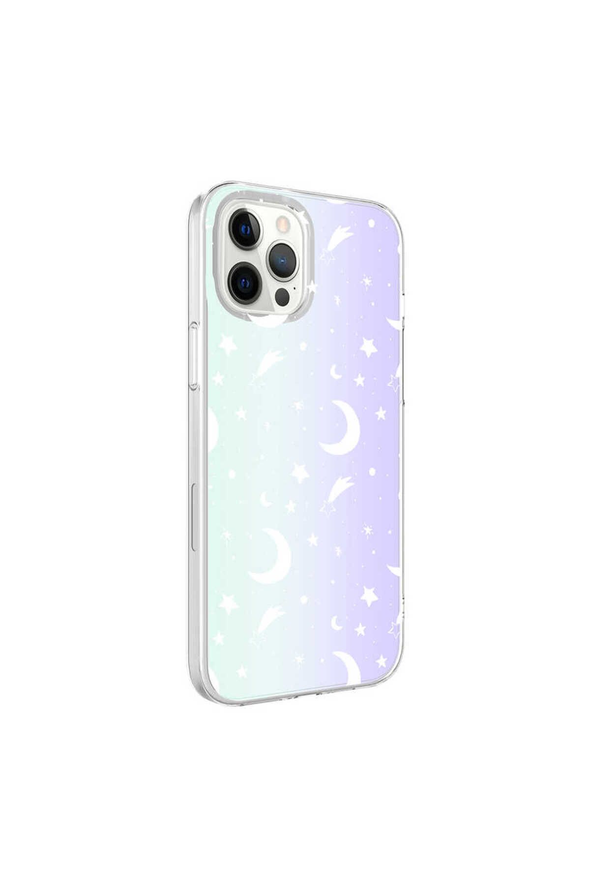 iPhone 12 Pro Max Uyumlu  M-Blue Desenli Kılıf-Moon No4