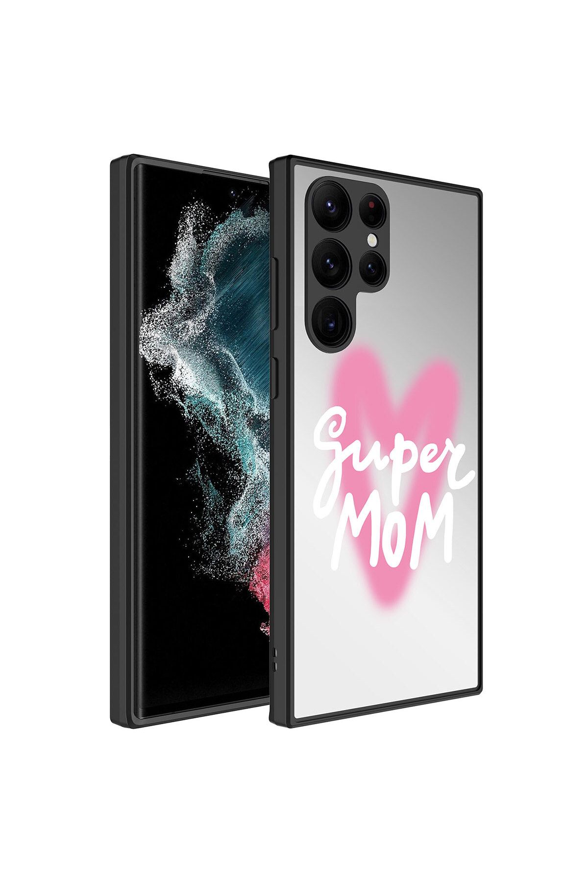 Galaxy S23 Ultra Uyumlu Aynalı Desenli Kamera Korumalı Parlak Mirror Kılıf-Süper Anne