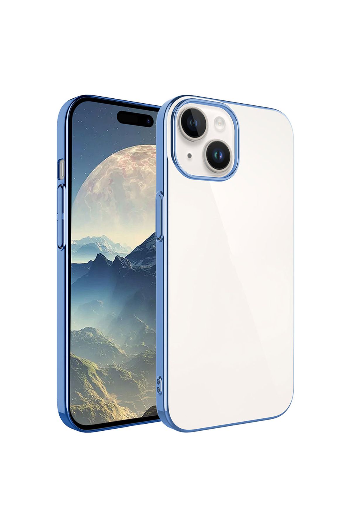 iPhone 15 Uyumlu Sert PC Renkli Çerçeveli Zore Riksos Kılıf-Sierra Mavi