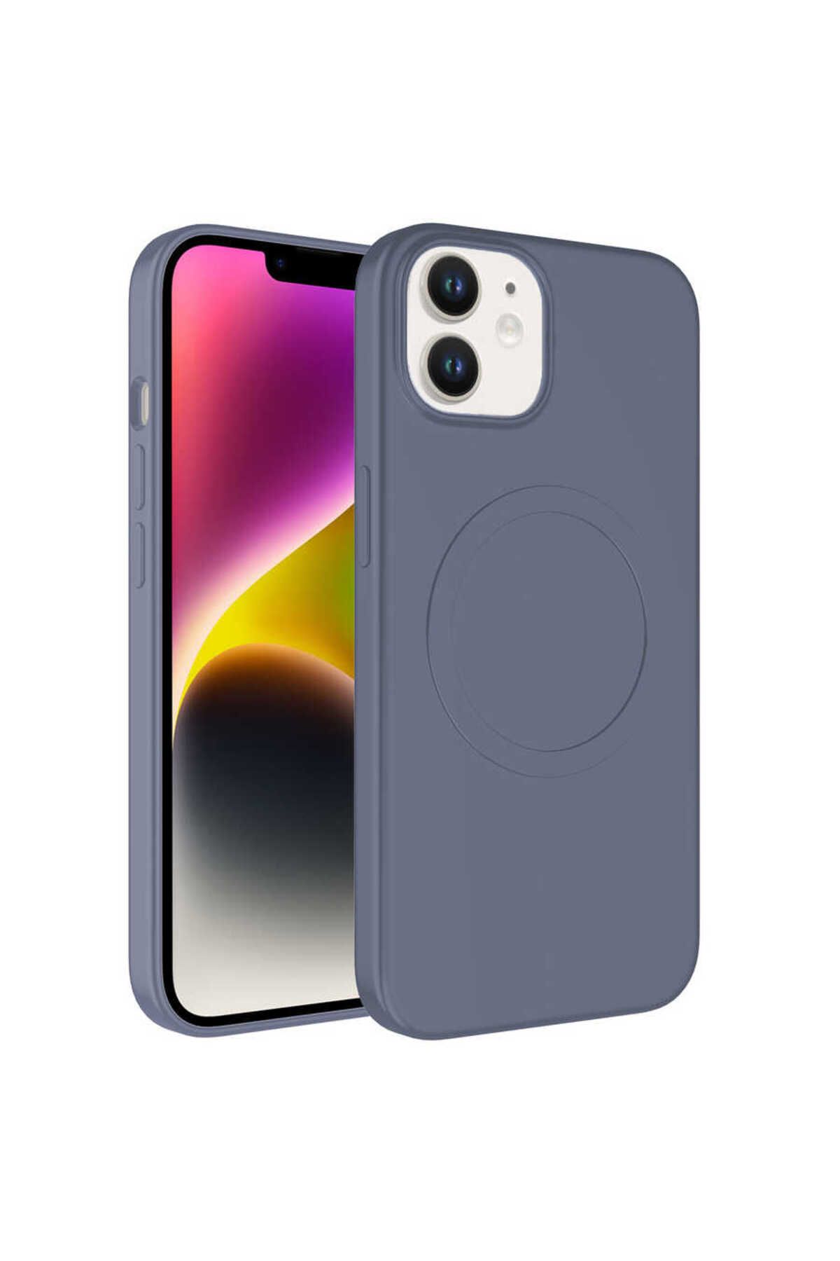 iPhone 11 Uyumlu Magsafe Wireless Şarj Özellikli Pastel Renk Silikon Zore Plas Kılıf-Lavendery