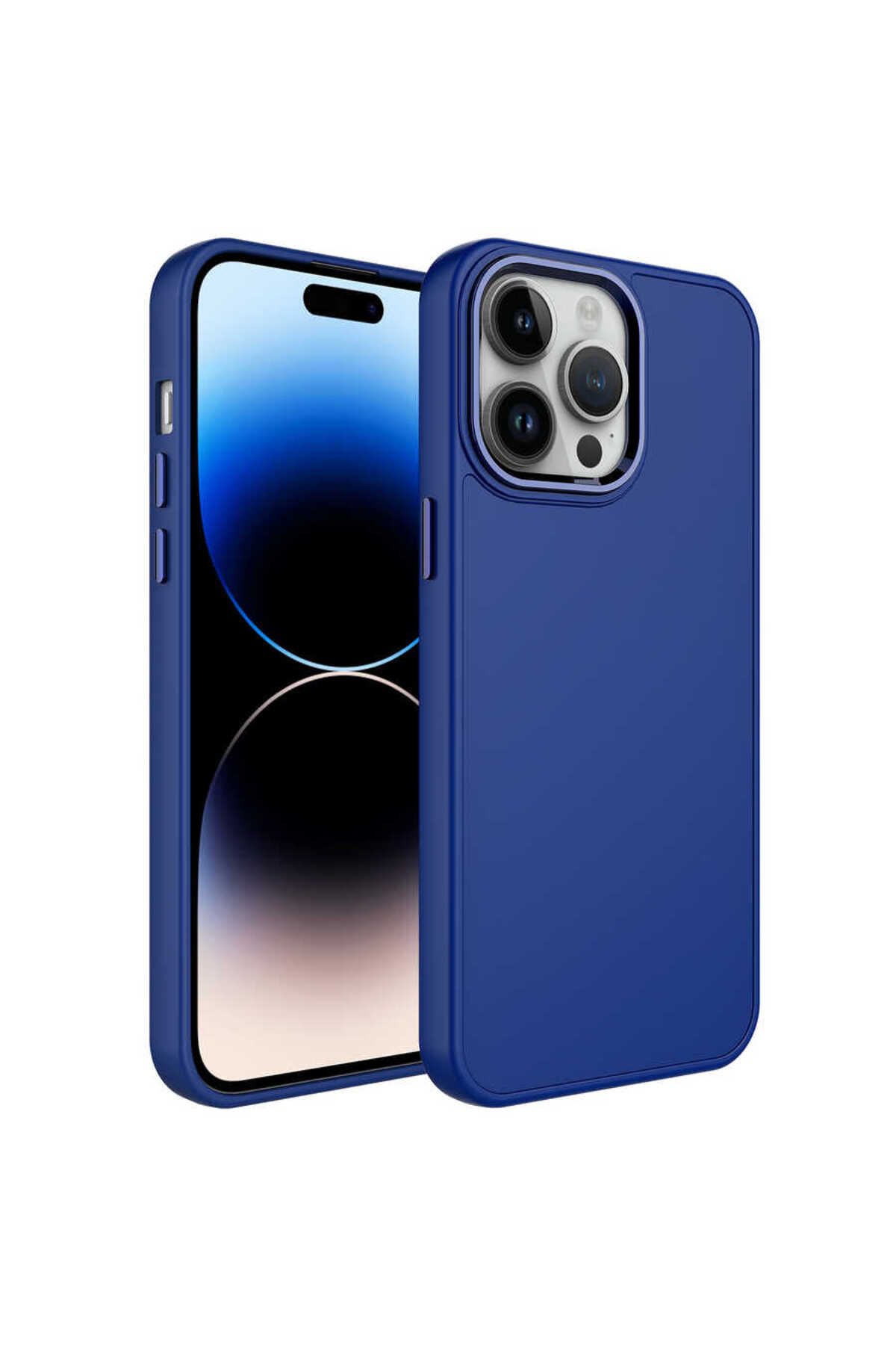 iPhone 14 Pro Uyumlu Metal Çerçeve ve Buton Tasarımlı Silikon Zore Luna Kılıf-Lacivert iPhone 14 Pro Uyumlu Metal Çerçeve ve Buton Tasarımlı Silikon Zore Luna Kılıf-Lacivert