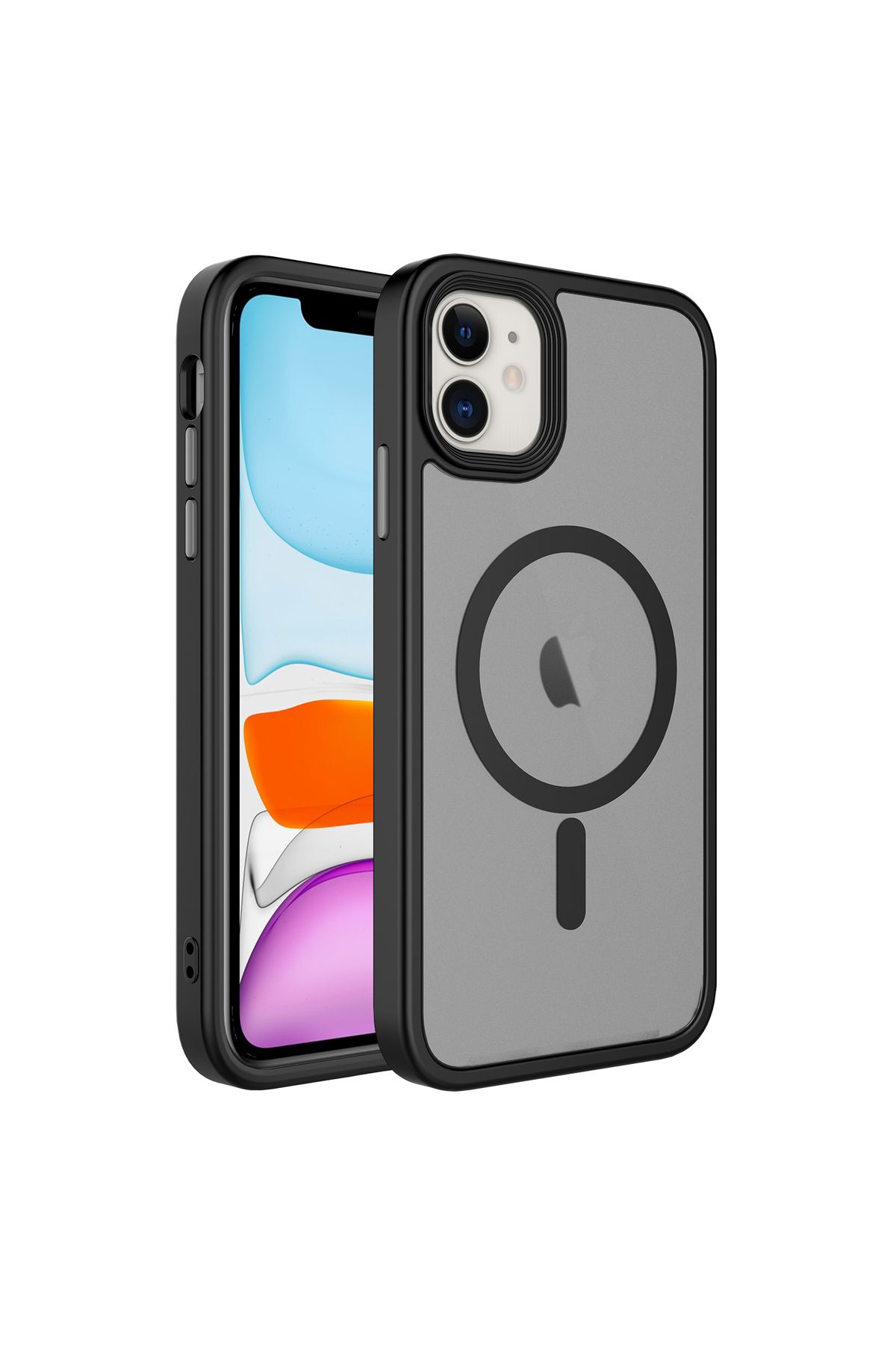 iPhone 11 Uyumlu Mat Arka Yüzey Wireless Şarj Özellikli Zore Flet Magsafe Kılıf-Siyah