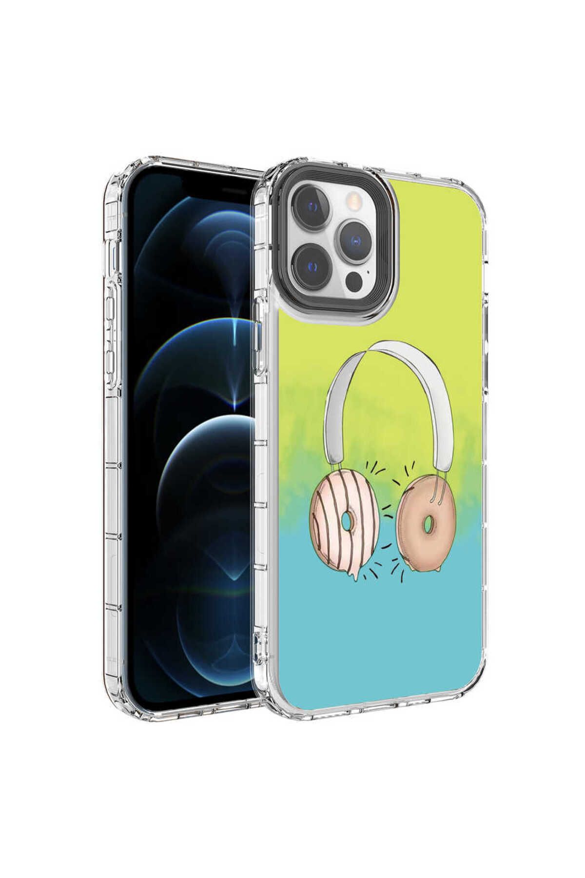 iPhone 12 Pro Max Uyumlu Kamera Korumalı Renkli Desenli Sert Silikon Zore Korn Kılıf-NO14