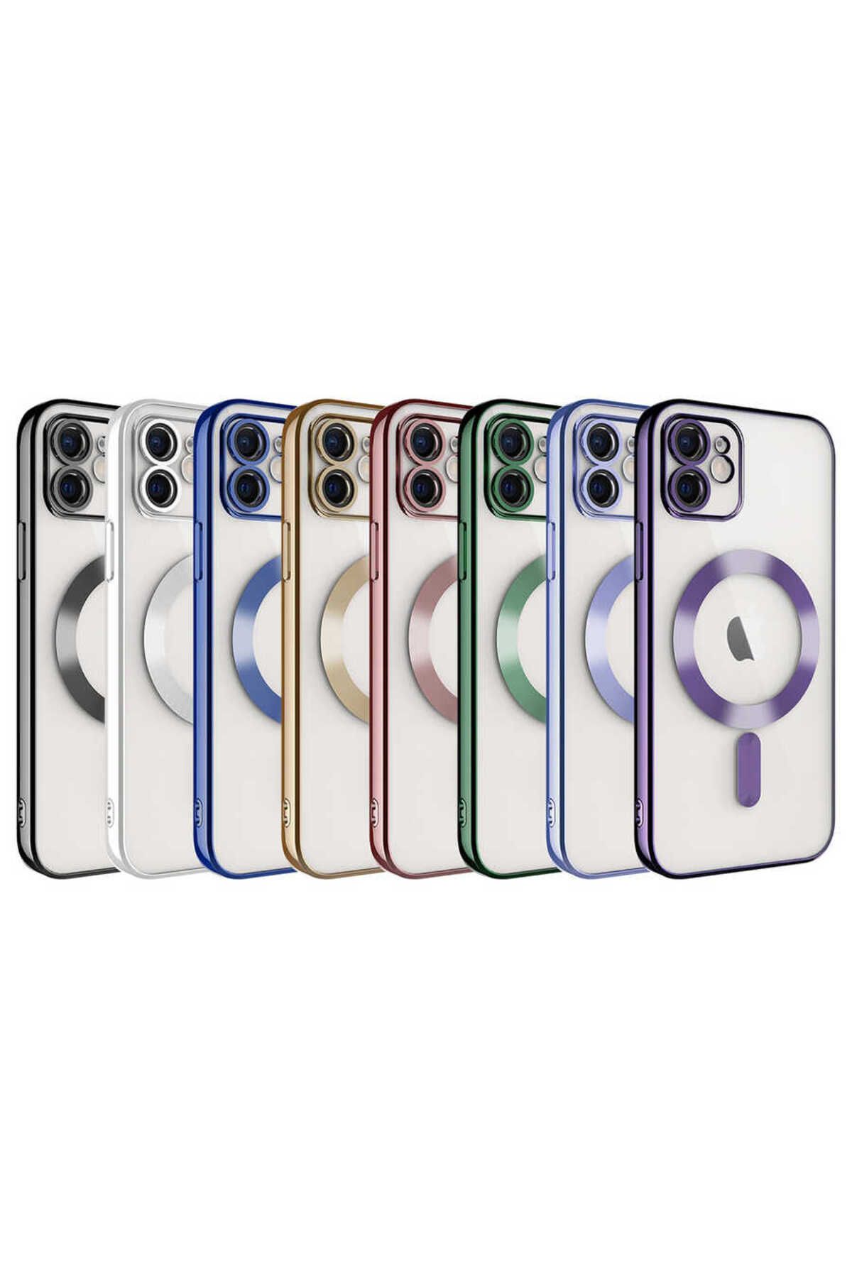 iPhone 11 Uyumlu Kamera Korumalı Magsafe Wireless Şarj Özellikli Zore Demre Kılıf-Rose Gold