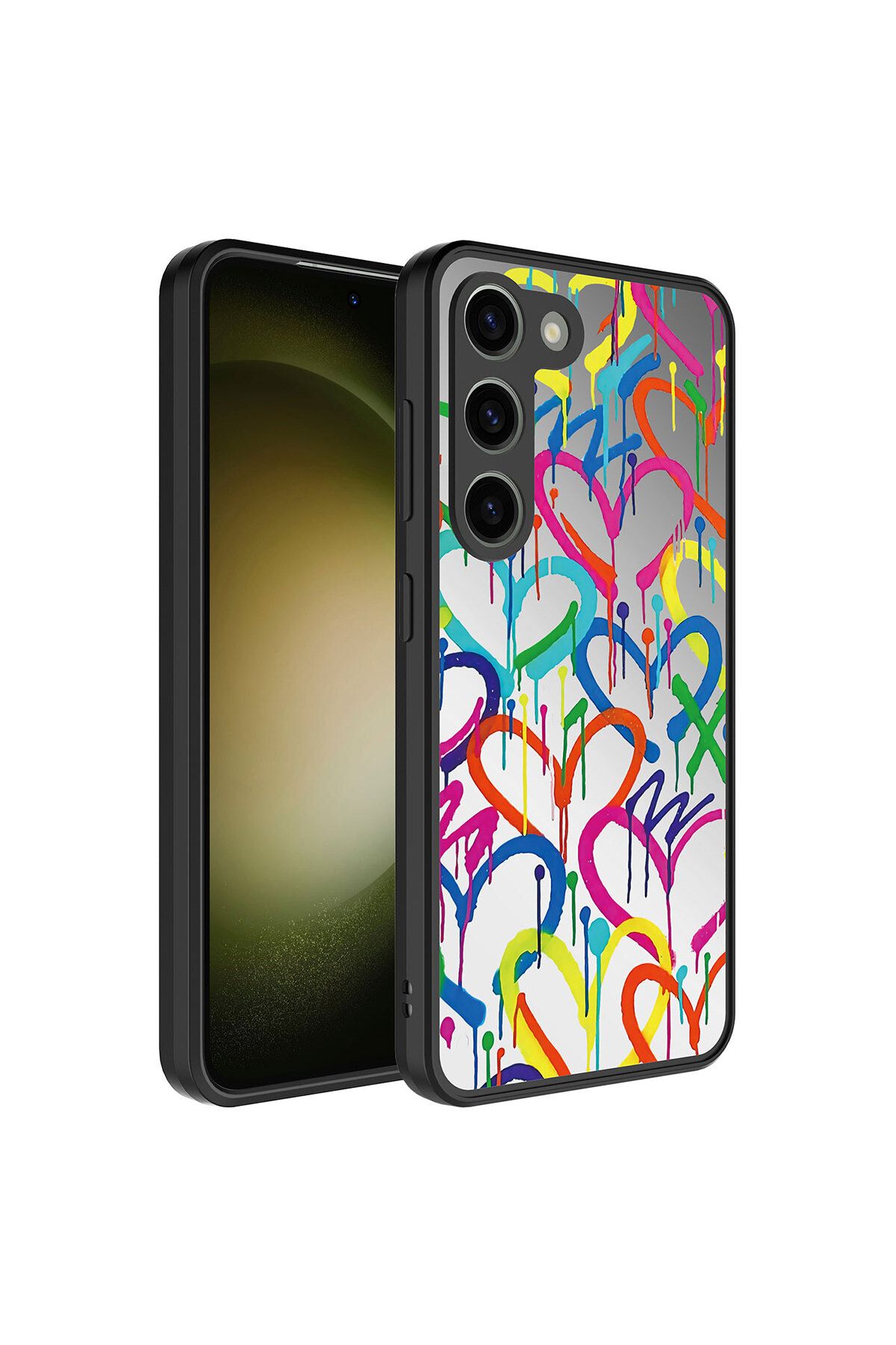 Galaxy S23 Uyumlu Aynalı Desenli Kamera Korumalı Parlak Zore Mirror Kılıf-Kalp