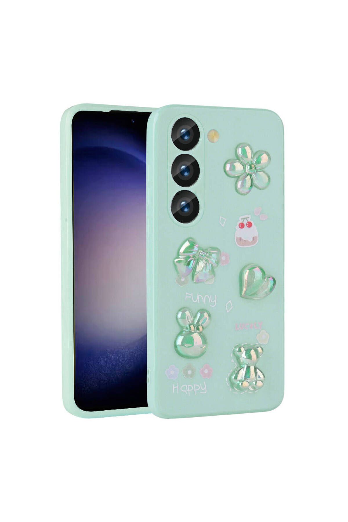 Galaxy S23 Uyumlu Kabartma Figürlü Parlak Zore Toys Silikon Kılıf-Açık Yeşil
