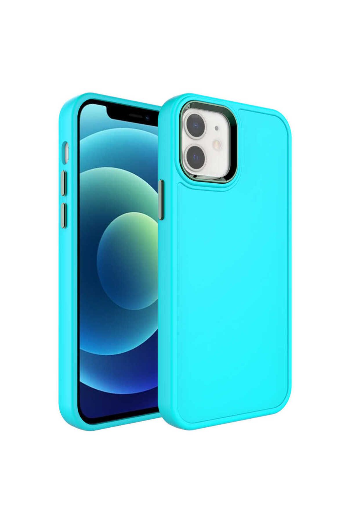 iPhone 11 Uyumlu Metal Çerçeve ve Buton Tasarımlı Sert Zore Botox Kılıf-Turkuaz