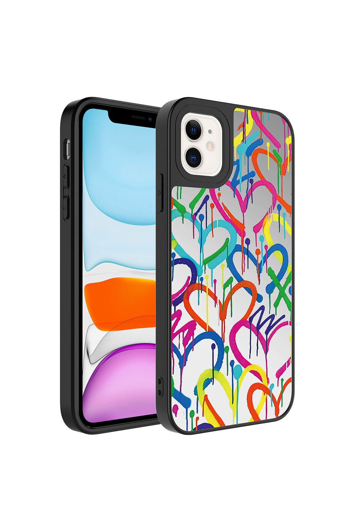 iPhone 11 Uyumlu Aynalı Desenli Kamera Korumalı Parlak Zore Mirror Kılıf-Kalp