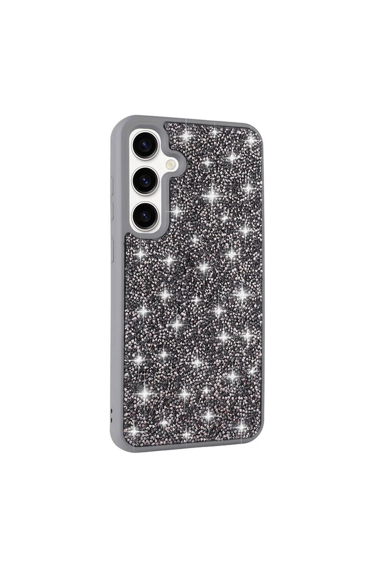 Galaxy S24 Uyumlu Parlak Taşlı Tasarım Pırlanta Zore Kılıf-Gri