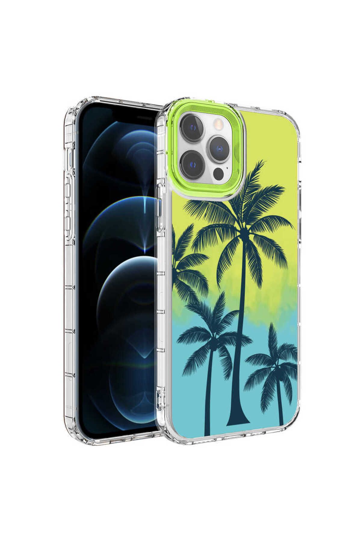 iPhone 12 Pro Max Uyumlu Kamera Korumalı Renkli Desenli Sert Silikon Zore Korn Kılıf-NO8
