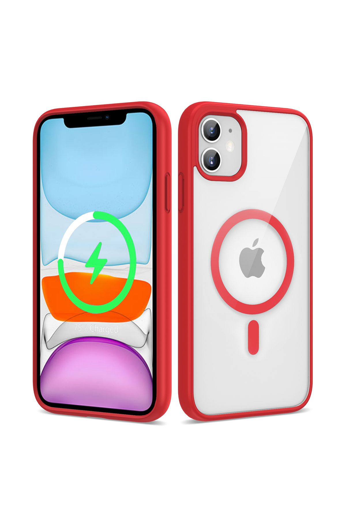 iPhone 11 Uyumlu Magsafe Wireless Şarj Özellikli Silikon Zore Ege Kılıf-Kırmızı