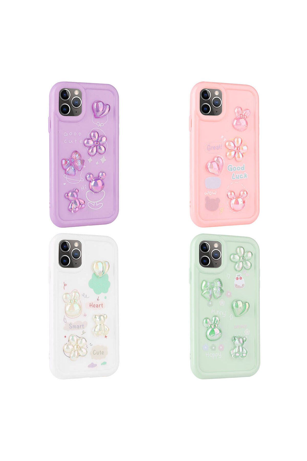 iPhone 11 Pro Max Uyumlu Kabartma Figürlü Parlak Zore Toys Silikon Kılıf-Beyaz