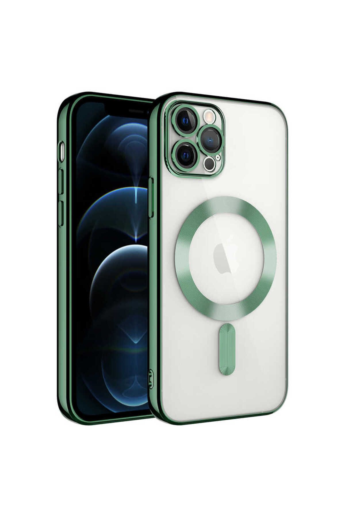 iPhone 11 Pro Uyumlu Kamera Korumalı Magsafe Wireless Şarj Özellikli Zore Demre Kılıf-Koyu Yeş