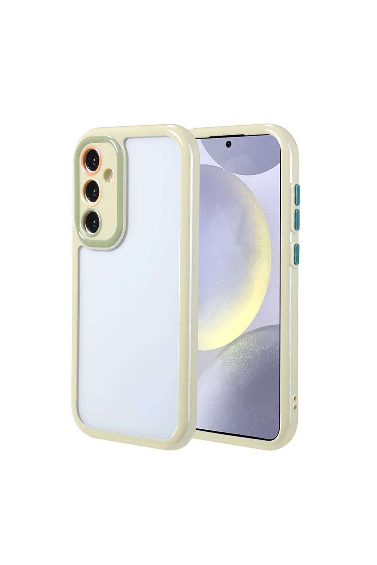 Galaxy S24 Kılıf Kamera Korumalı Renkli Kenar ve Çerçeve Tasarımlı Zore Vitamin Kapak-Yeşil