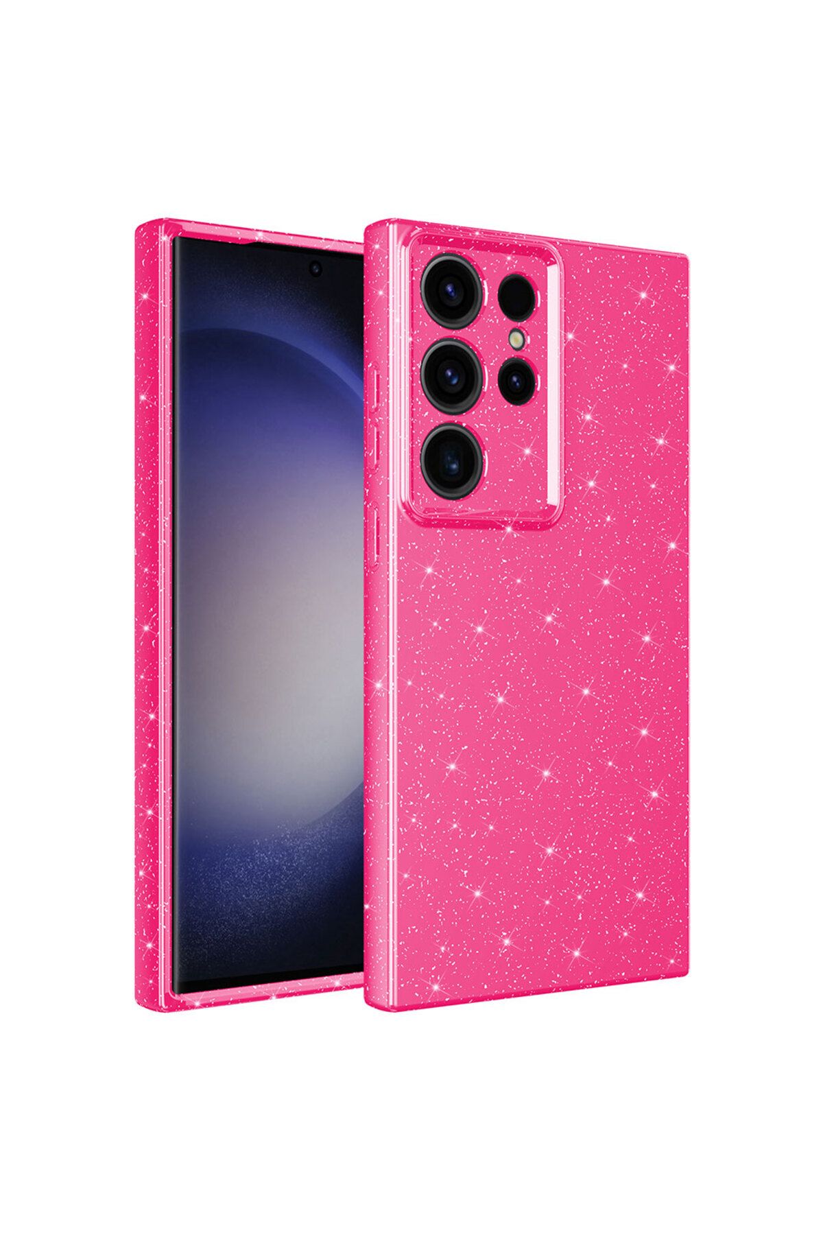 Galaxy S23 Ultra Uyumlu Kamera Korumalı Simli Lüks Zore Koton Kılıf-Pembe Koyu