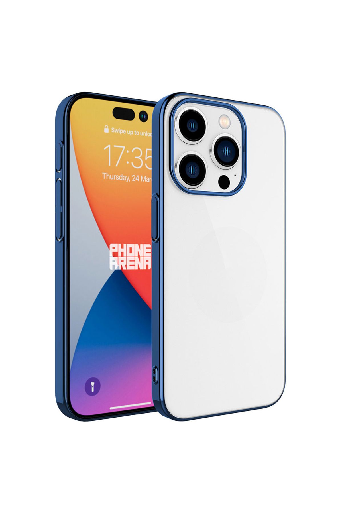 iPhone 15 Pro Uyumlu Sert PC Renkli Çerçeveli Zore Riksos Kılıf-Mavi