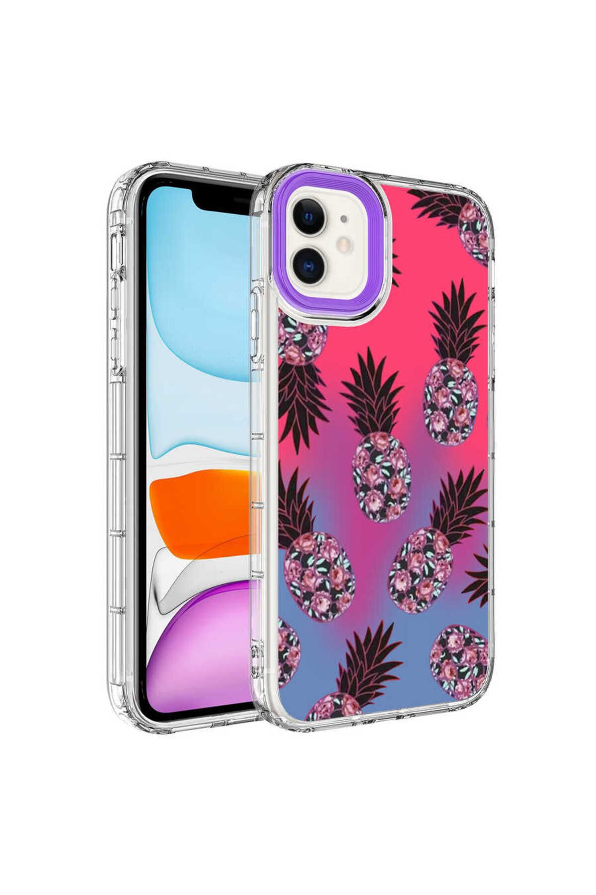 iPhone 11 Uyumlu Kamera Korumalı Renkli Desenli Sert Silikon Zore Korn Kılıf-NO6