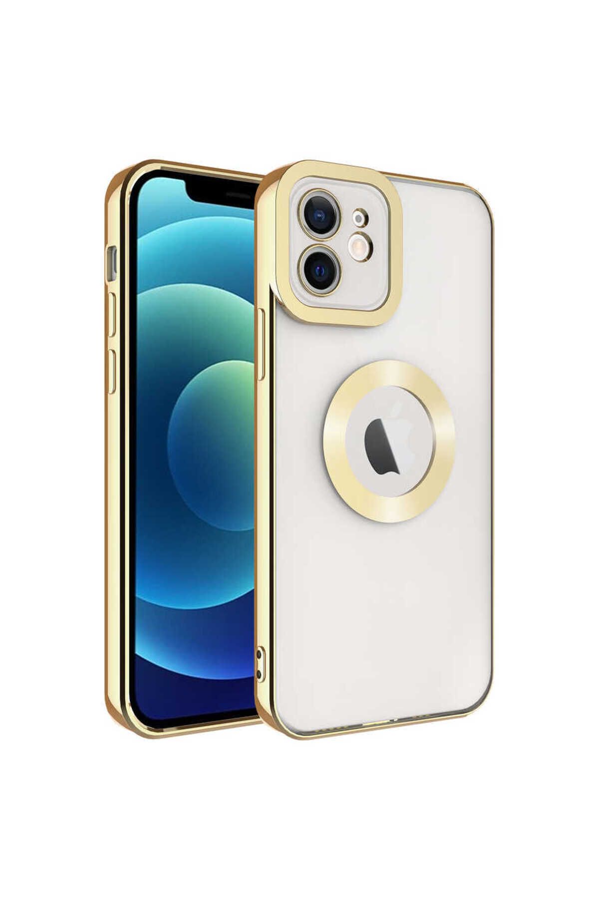 iPhone 11 Uyumlu Kamera Korumalı Logo Gösteren Zore Omega Kılıf-Gold