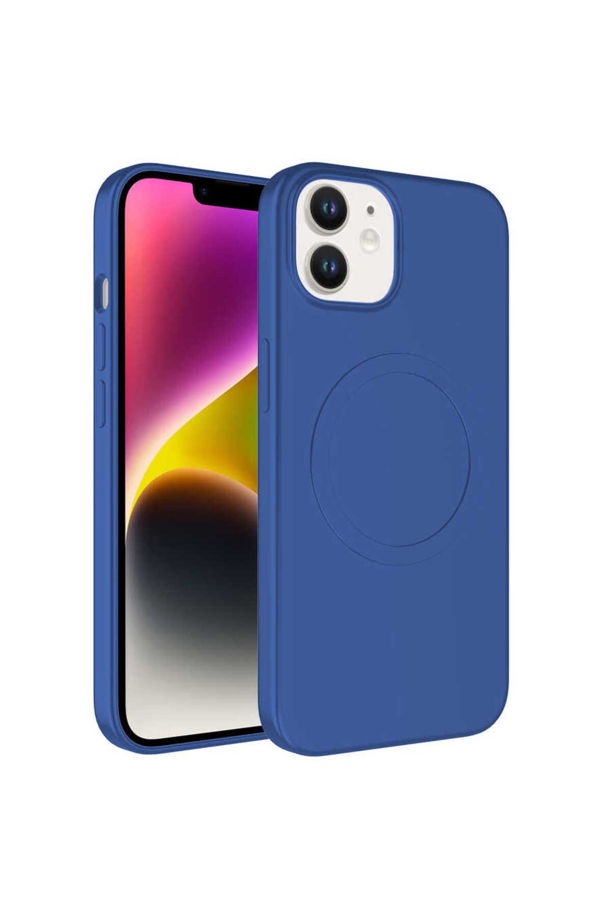 iPhone 11 Uyumlu Magsafe Wireless Şarj Özellikli Pastel Renk Silikon Zore Plas Kılıf-Mavi