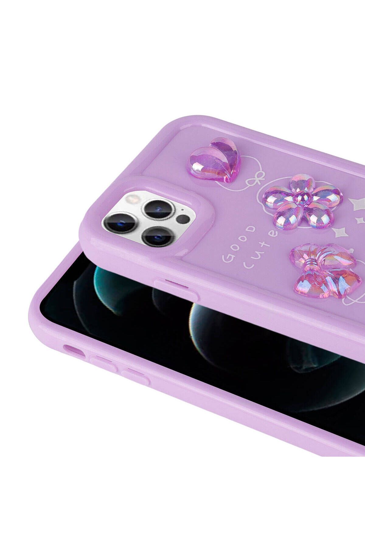 iPhone 12 Pro Max Uyumlu Kabartma Figürlü Parlak Zore Toys Silikon Kılıf-Pembe