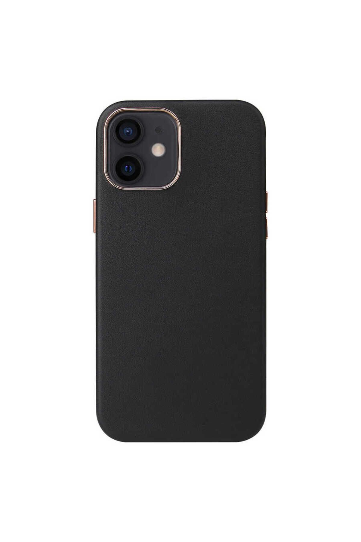 iPhone 12 Mini Uyumlu Zore Leathersafe Wireless Kılıf-Siyah