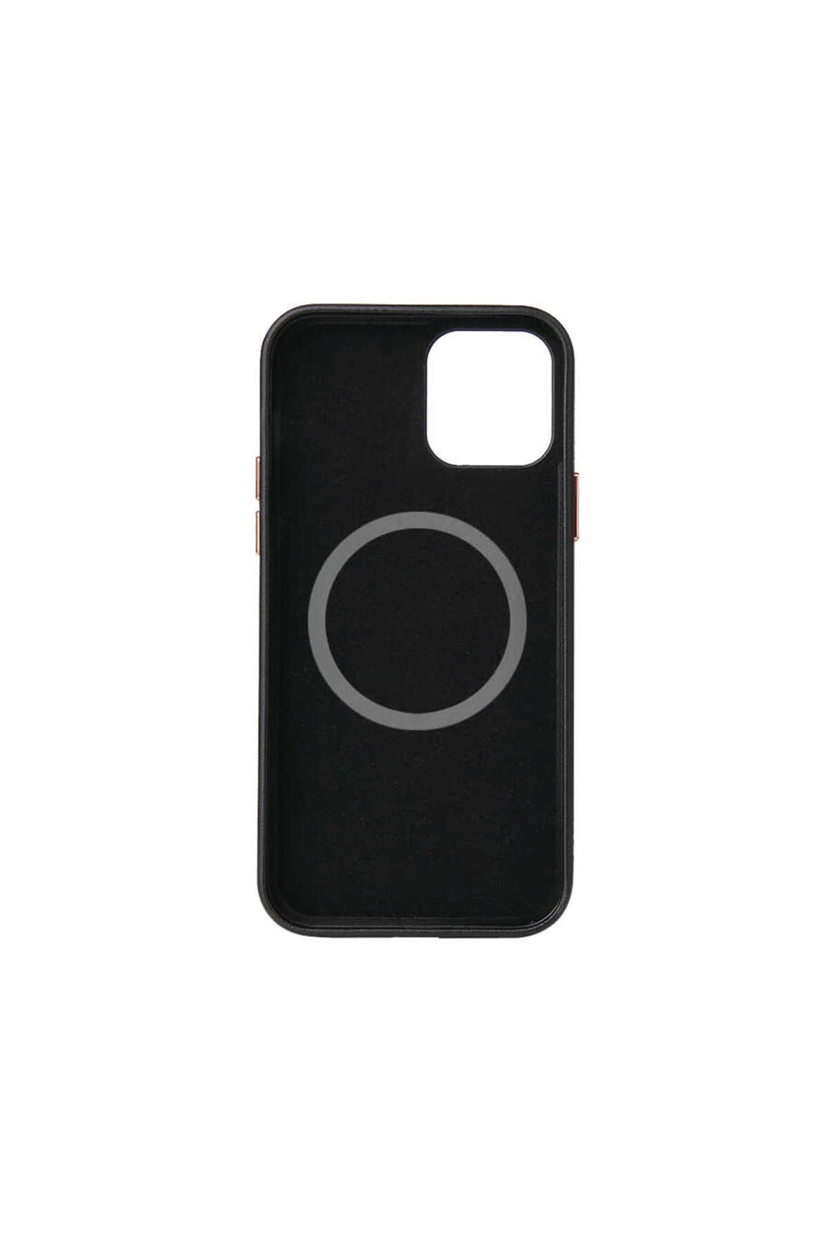 iPhone 12 Mini Uyumlu Zore Leathersafe Wireless Kılıf-Siyah