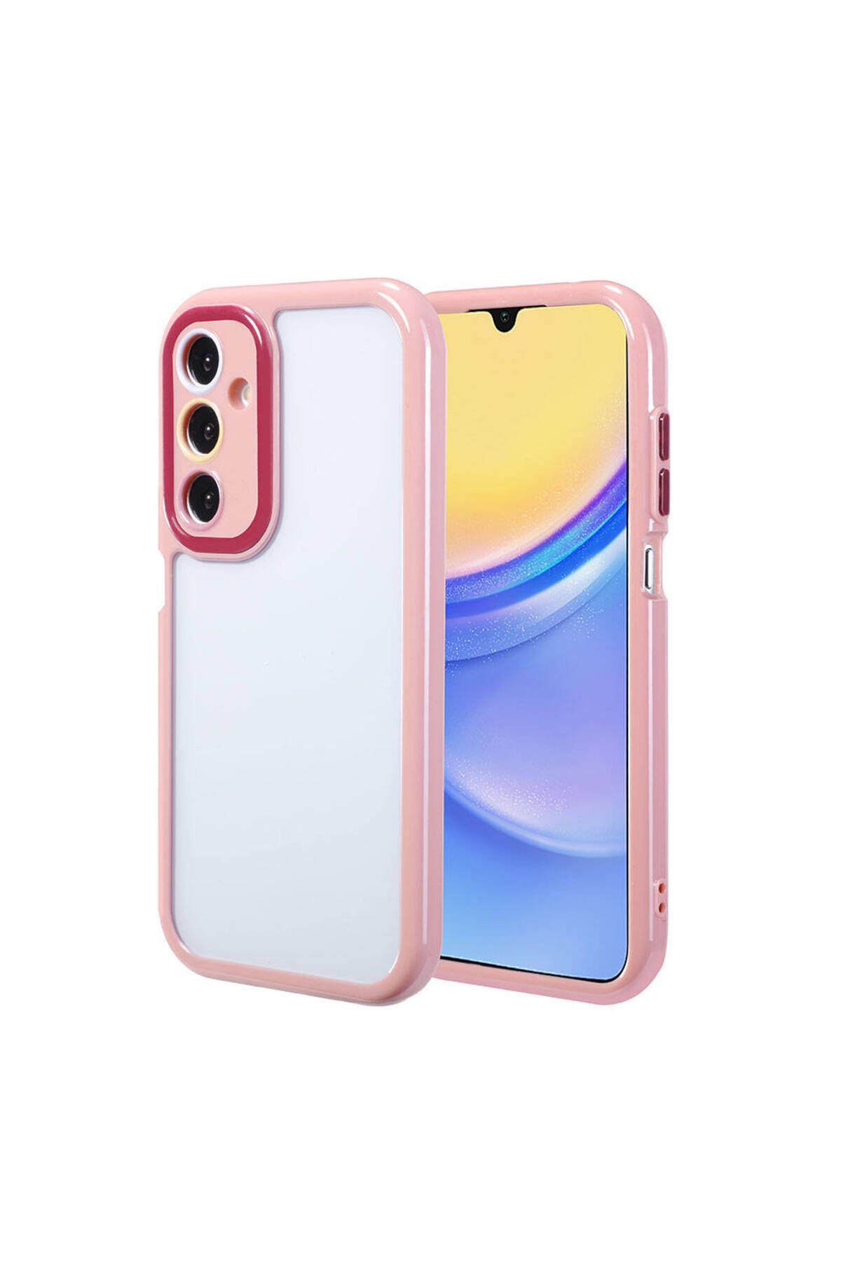 Galaxy A15 Kılıf Kamera Korumalı Renkli Kenar ve Çerçeve Tasarımlı Zore Vitamin Kapak-Mürdüm