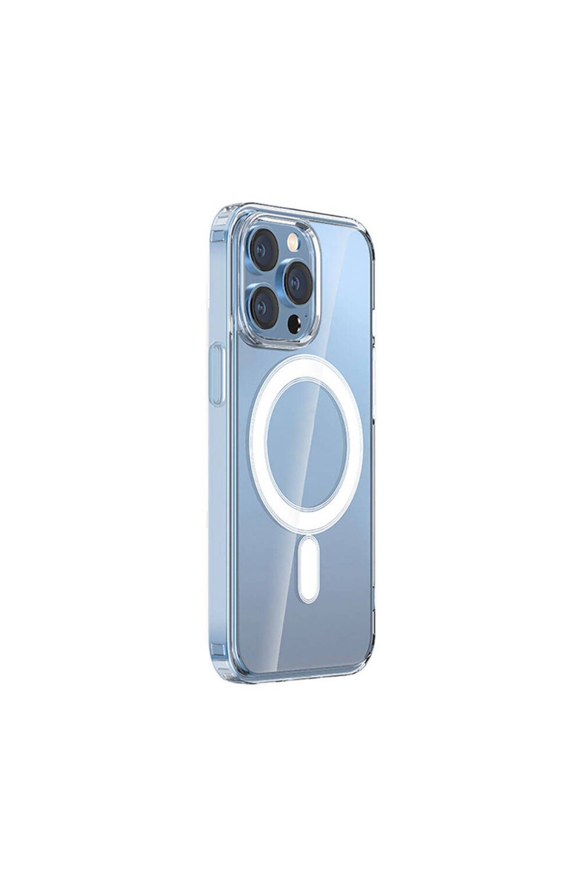 iPhone 15 Pro Uyumlu Magsafe Şarj Özellikli Şeffaf Sert PC Zore Embos Kılıf-Renksiz