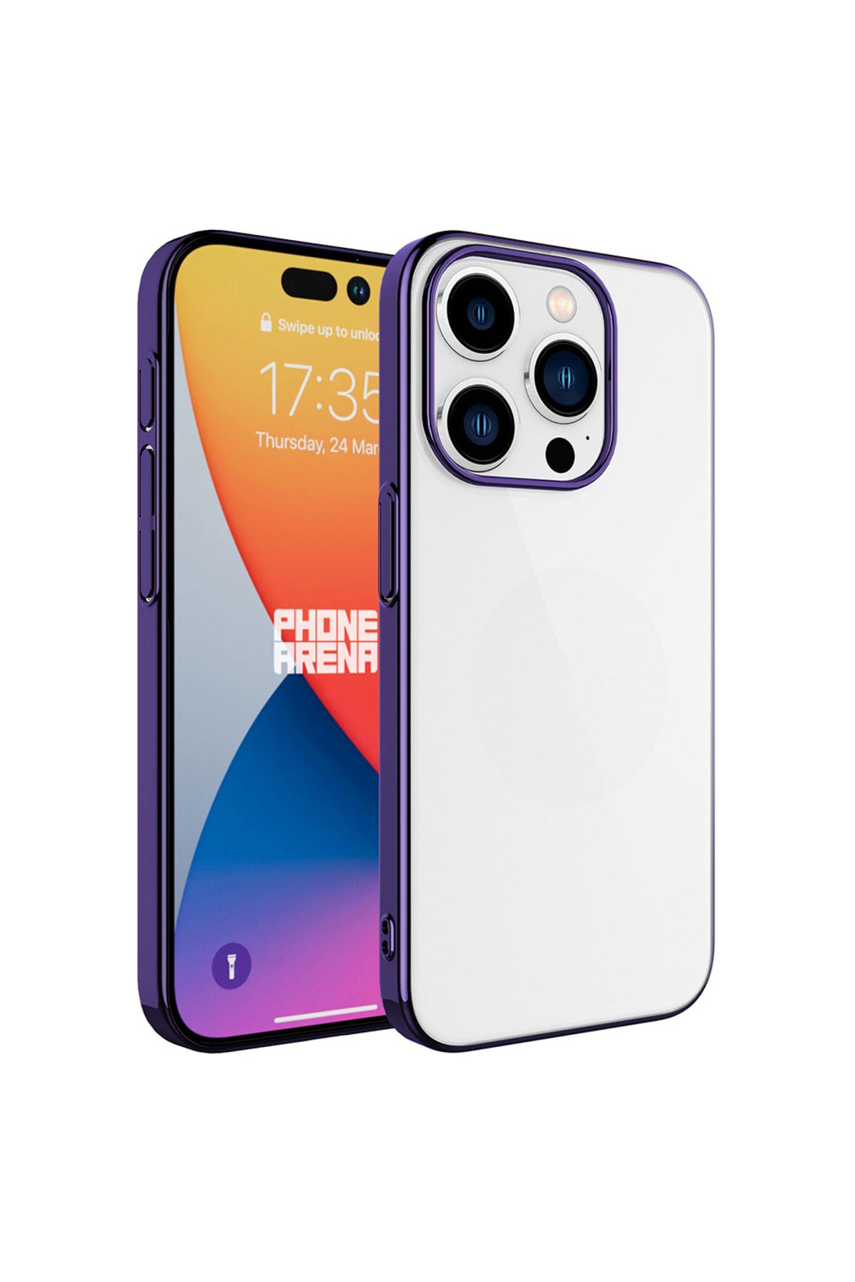 iPhone 15 Pro Uyumlu Sert PC Renkli Çerçeveli Zore Riksos Kılıf-Derin Mor