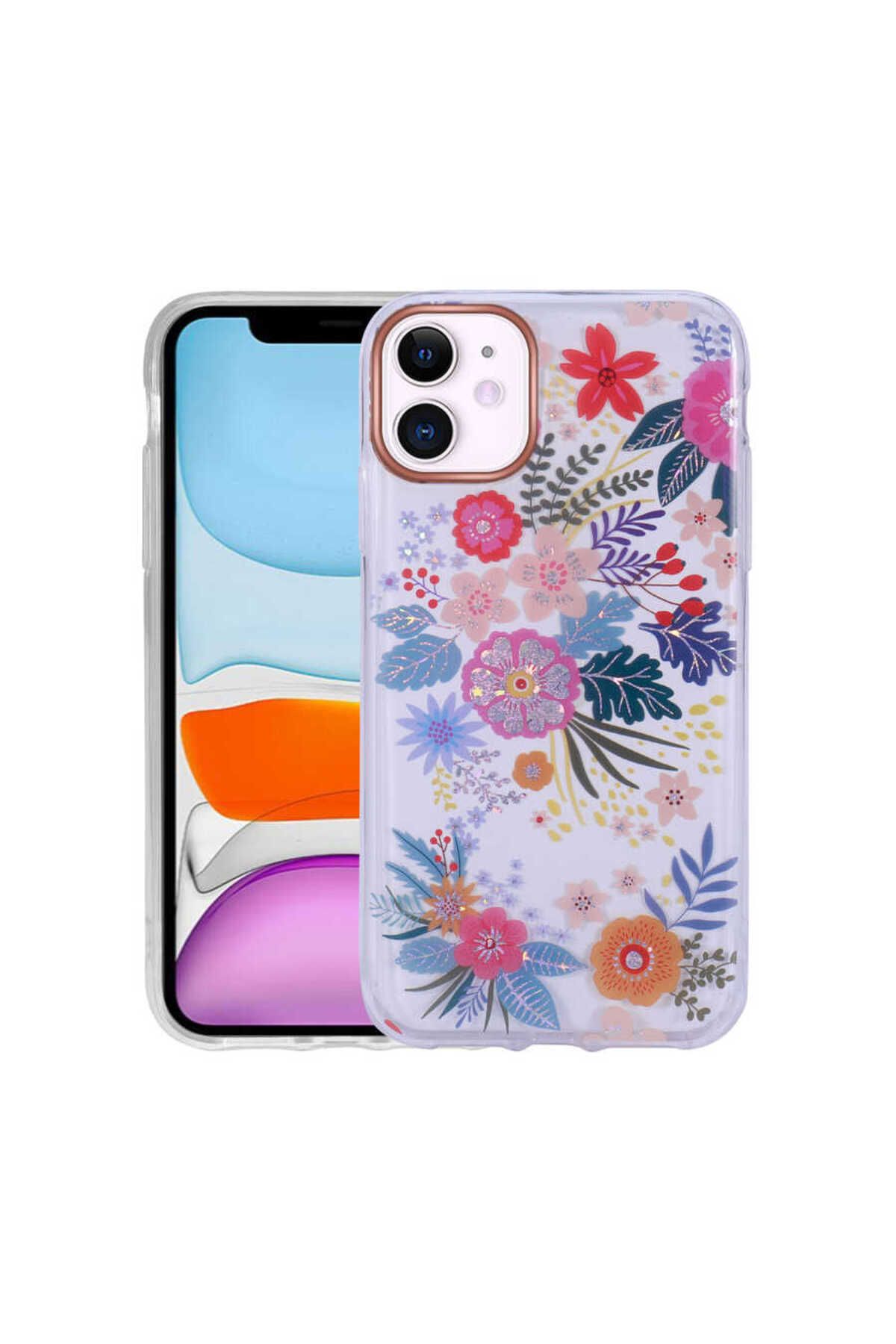 iPhone 11 Uyumlu Desenli Simli Sert Zore İnka Kılıf-NO2