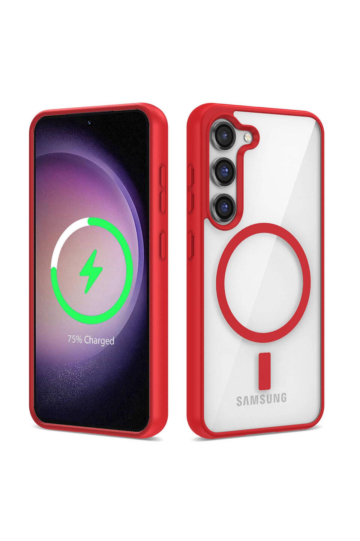 Galaxy S23 Uyumlu Magsafe Wireless Şarj Özellikli Silikon Zore Ege Kılıf-Kırmızı