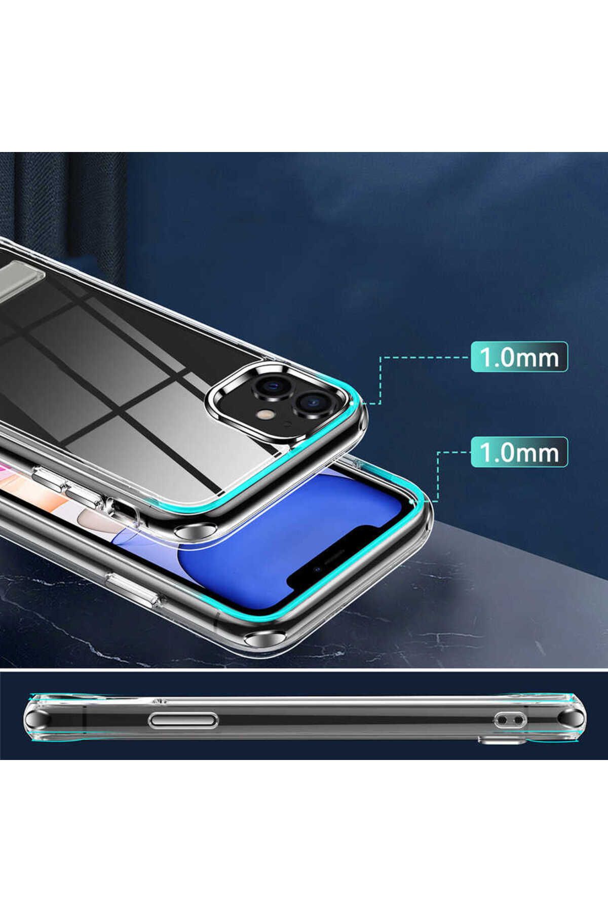 iPhone 11 Uyumlu Standlı Şeffaf Silikon Zore L-Stand Kılıf-Renksiz