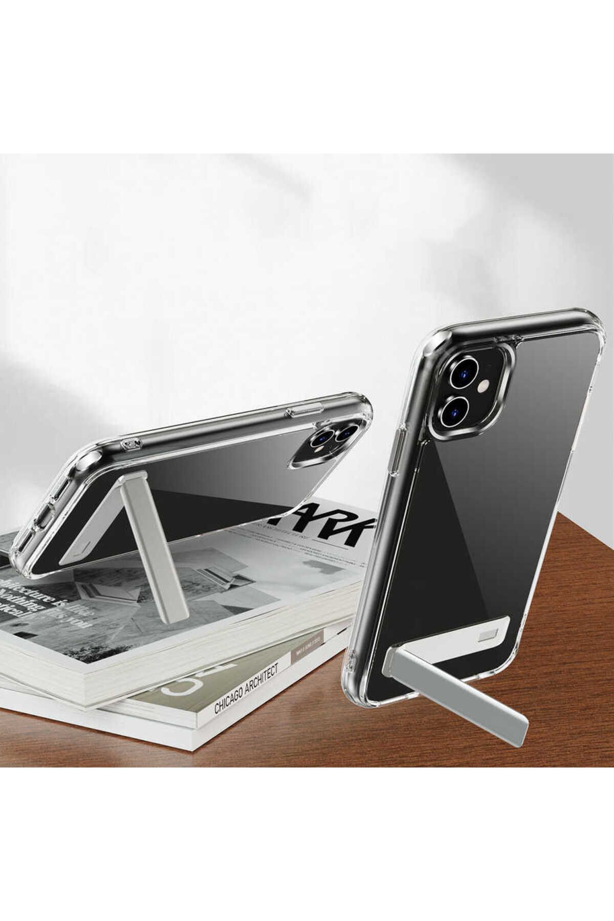 iPhone 11 Uyumlu Standlı Şeffaf Silikon Zore L-Stand Kılıf-Renksiz iPhone 11 Uyumlu Standlı Şeffaf Silikon Zore L-Stand Kılıf-Renksiz