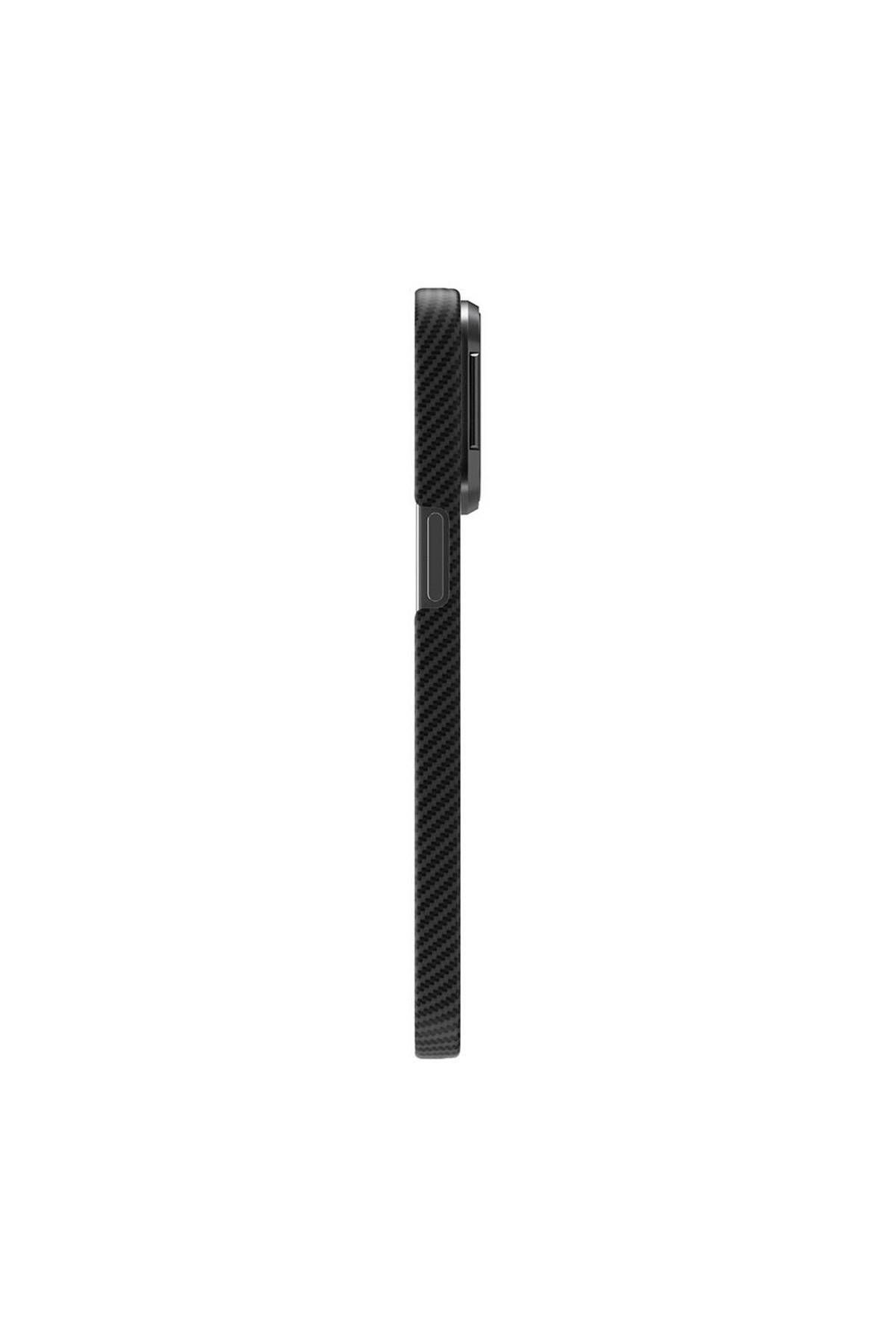 iPhone 15 Pro Zore Magsafe Şarj Özellikli 600D Kevlar Zore Krek Karbon Standlı Kılıf-Siyah