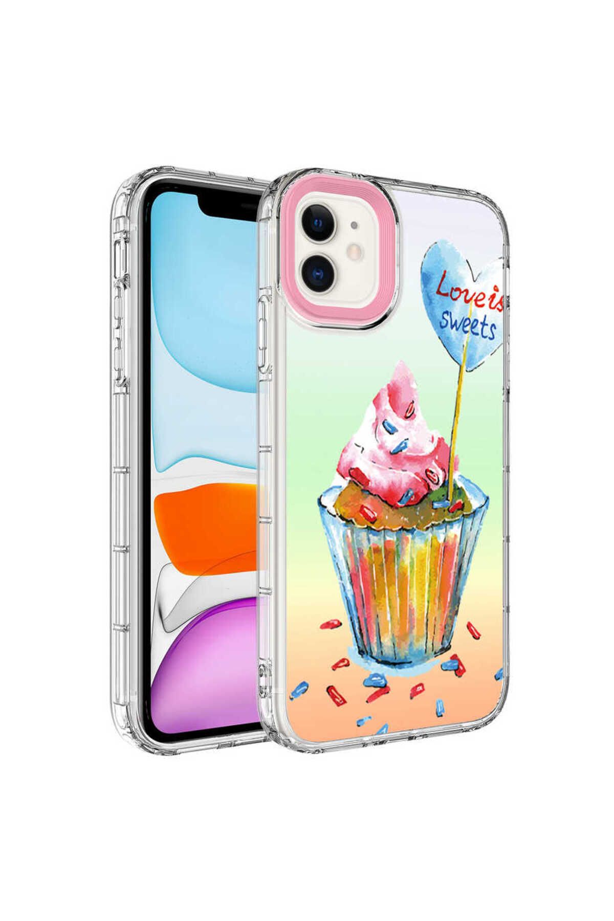 iPhone 11 Uyumlu Kamera Korumalı Renkli Desenli Sert Silikon Zore Korn Kılıf-NO15
